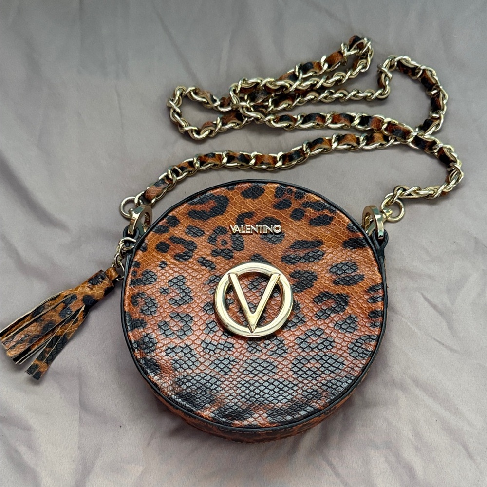 Mario Valentino Animal Print Crossbody Bag with Gold Chain